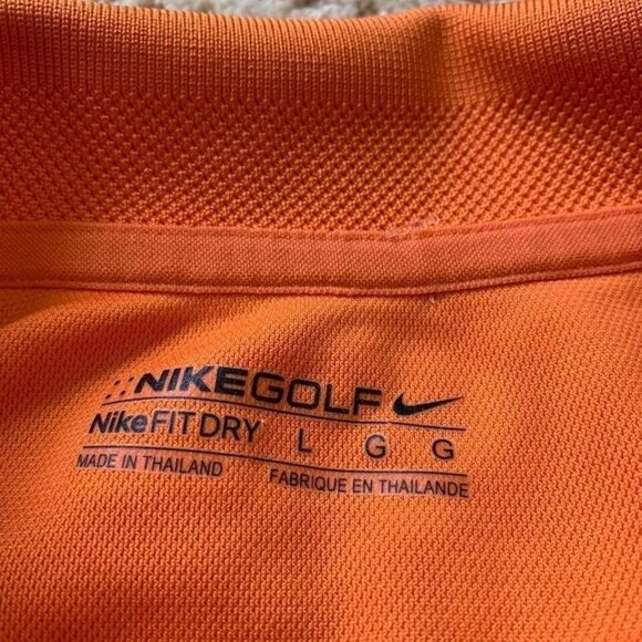 Nike Golf Polo Shirt Mens Size Large Orange FitDry Charity Logo On Sleeve Casual - Picture 3 of 5